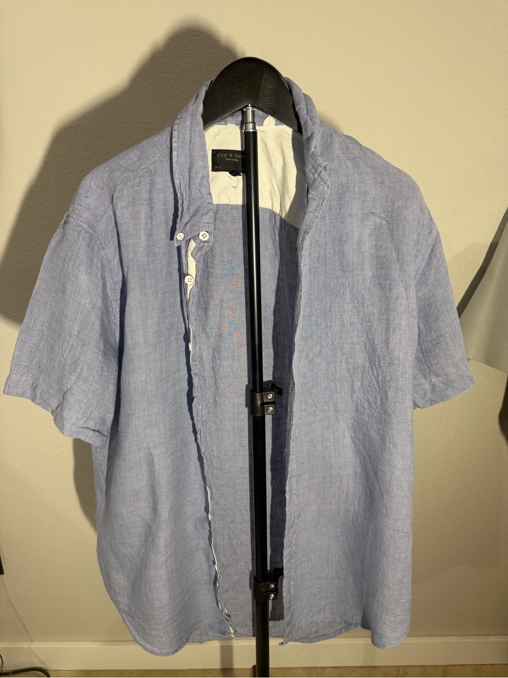 rag & bone Light Blue Short-Sleeve Linen Button-Down Shirt